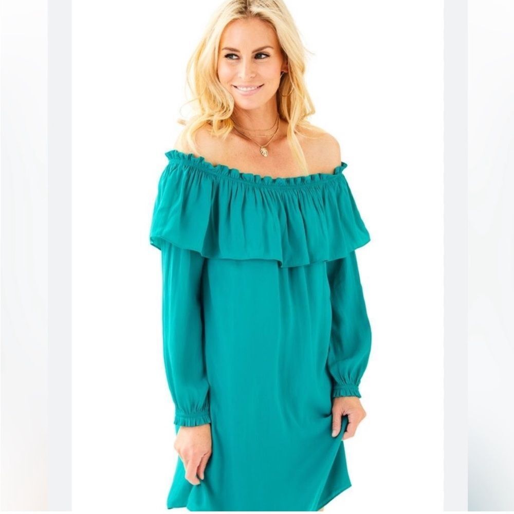 Lily Pulitzer Dee Dee Dress off the shoulder in malachite‎ size M long sleeve
